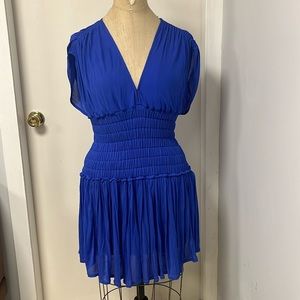 A.L.C. Cobalt Blue V-Neck Smocked Waist Mini Dress
